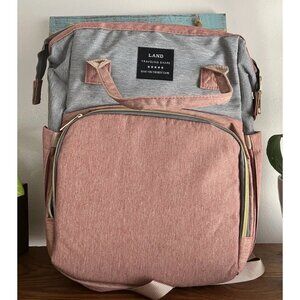 LAND Nappy Diaper Bag Multifunctional Travel Backpack Waterproof Pink Grey Gold